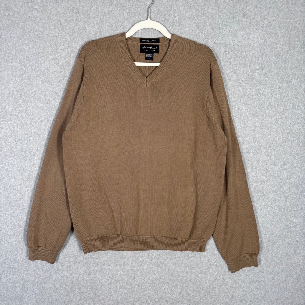 Eddie Bauer Supima Cotton Sweater Large Brown Tan Quiet Luxury Minimal‎ Neutral